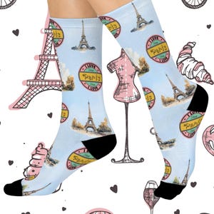 Parisian Themed Cushioned Crew Socks, Cozy Socks, Travel Socks, Gifts for Travelers, Fashion Accessories