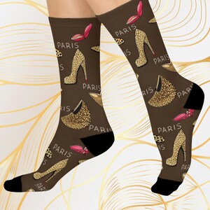 Vibrant Paris Fashion Themed Cushioned Crew Socks | Fun Gift for Travelers, Casual Wear, Holiday Stocking Stuffer, Unique Accessories