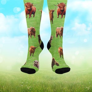 Highland Cow Cushioned Crew Socks | Funny Animal Socks, Comfortable Socks, Gift for Animal Lovers, Unique Fun Socks, Cozy Footwear