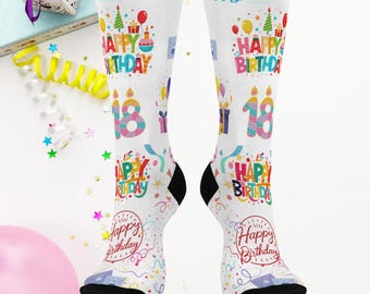 18th Birthday Celebration Socks - Perfect 18th Birthday gift, Fun Gifts for 18th Birthday, Party Favors, Colorful Birthday Lovers gift,