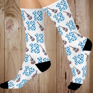 Guitar with Lucky Number 13 Design Cushioned Crew Socks, Fun Gift for Music Lovers,  Birthday Celebration, Unique Fashion Accessory