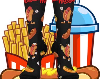 Hot Dog Socks - Perfect gift for Hot Dog Lovers, Birthday gift, picnic gift, Foodie socks, Unique gifts idea, Holiday, BFF gift