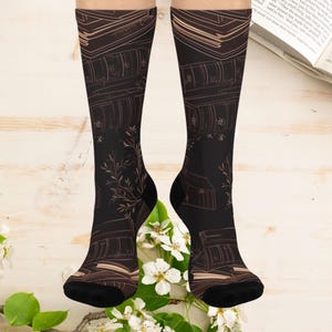 Book Lover&#39;s Delight socks, Book Lover gift,  Cozy Socks Covered in Books, Cushioned Crew Socks