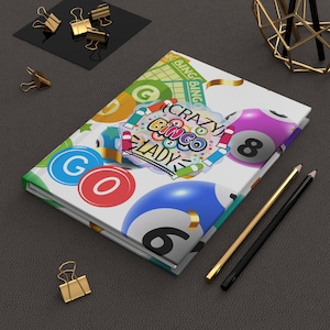 Journal à couverture rigide Crazy Bingo Lady - Journal amusant pour les amateurs de bingo, cadeau pour une soirée bingo, journal de joueur, carnet de nuit de jeu, jeu rétro