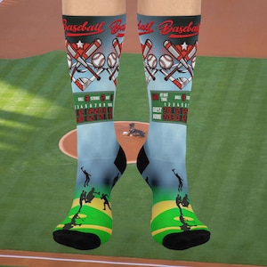 Baseball Cushioned Crew Socks, Sports Socks, Athletic Socks, Gift for Baseball Fans, Cozy Socks, Baseball gift, Unique Gift Idea