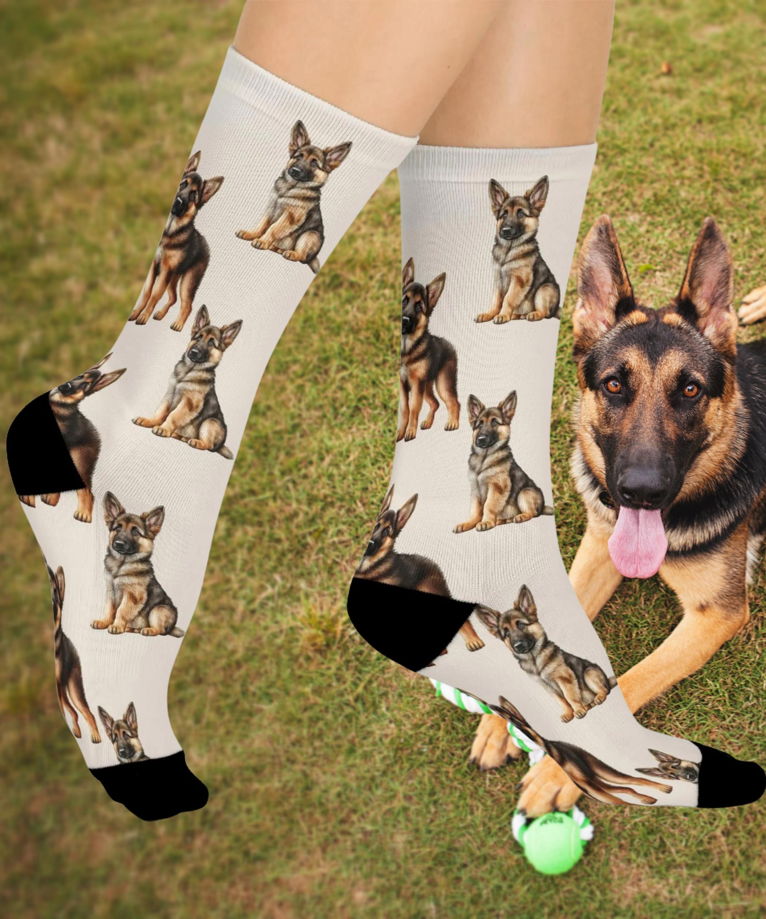 ジャーマンシェパード柄クルーソックス – クッション付き犬好き向け