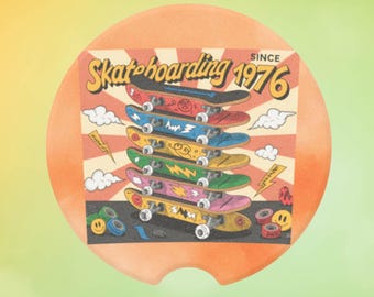 Skateboard Stack 1976 Soapstone Car Coaster, regalo perfetto per gli skater, design per skateboard, accessorio personalizzato per auto, idea regalo unica per skater