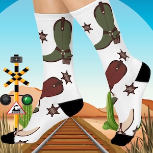 Cowgirl Boots Inspired Cushioned Crew Socks, Fun Novelty Socks, Comfortable Gift for Ranchers, Western Theme Accessories, Unique Sock Gift