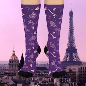 Paris Crew Socks, Cozy Footwear, Trendy Accessories for Fashion Lovers, Gift for Her, Unique Style
