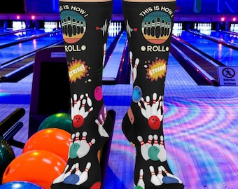 Chaussettes de bowling - Cadeau parfait pour les fans de bowling, cadeau amusant pour les quilleurs, chaussettes de sport colorées, cadeau unique, vacances, cadeau BFF
