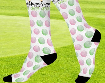 Queen of The Green Golf Socks - Perfect gift for Golfers, Gift for Her, Women's Gold socks, Weekend Vibes, , Holiday, BFF gift