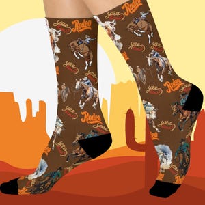 Cowboy Rodeo socks, Rodeo Fan, girl socks, boy gift, Rodeo gift, birthday Cushioned Crew Socks