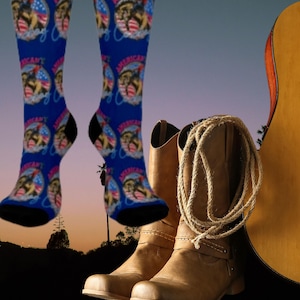 American cowboy socks, cowgirl, cowboy, western, man, boy, rodeo friend, gift, birthday Cushioned Crew Socks