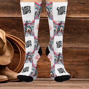 Rodeo Rider socks, Rodeo socks, girl socks, boy gift, Rodeo gift, birthday Cushioned Crew Socks