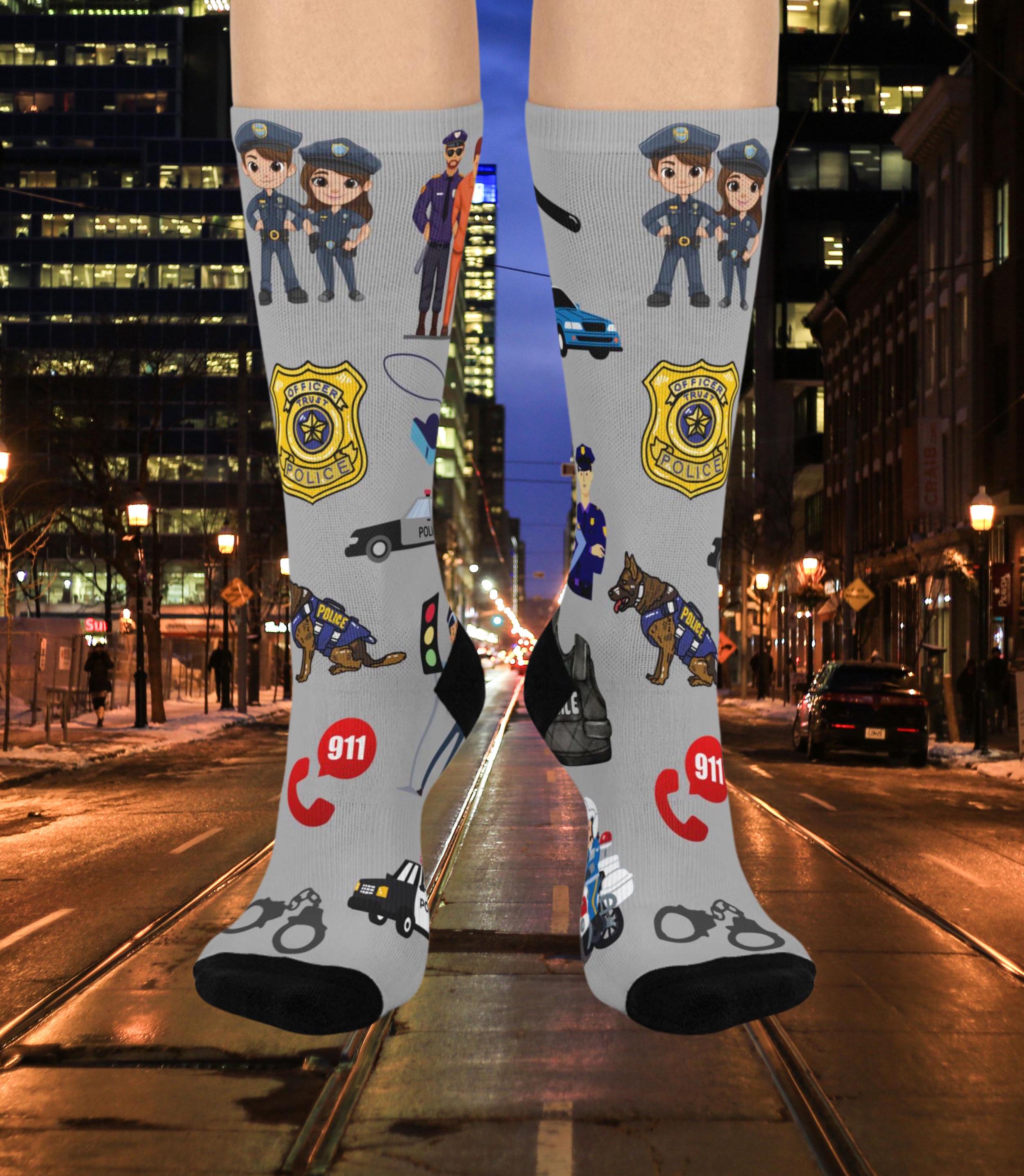 Police socks, Police gift, husband gift, brother gift, friend gift, birthday gift, Holiday Cushioned Crew Socks