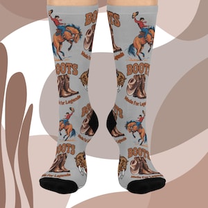 Western Cowboy Cushioned Crew Socks, Fun Cowboy Boots Design, Perfect Gift for Horse Lovers, Cozy Comfort for Everyday Use, Unique.