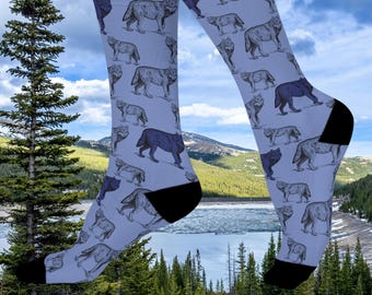 Chaussettes ras du cou à imprimé loup - Chaussettes rembourrées en mélange de polyester pour animaux de compagnie