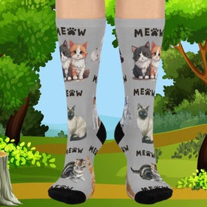 Cat&#39;s meow socks, Cat gift, Fur Baby gift, Friends gift, Christmas gift, birthday Cushioned Crew Socks