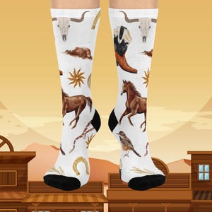 Stylish Western Crew Socks | Cozy Cotton Footwear for Horse Lovers, Country Outings, Gifts for Her, Rustic Home Decor