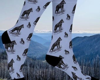Chaussettes ras du cou à imprimé loup - Cadeau rembourré pour les amoureux de la faune, design animalier