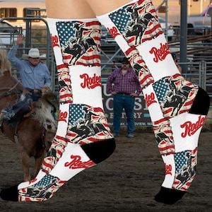 Rodeo socks, Rodeo Cowboy, girl socks, boy gift, Rodeo gift, birthday Cushioned Crew Socks