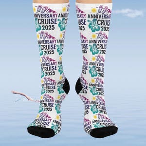 Fun Anniversary Cruise Cushioned Crew Socks, Ideal for Celebration, Perfect Gift for Travelers, Family Reunion, Cruise Party, 2025 Memories