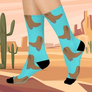 Western boot socks, man gift, dad gift, husband gift, boyfriend gift, cowboy gift, birthday Cushioned Crew Socks