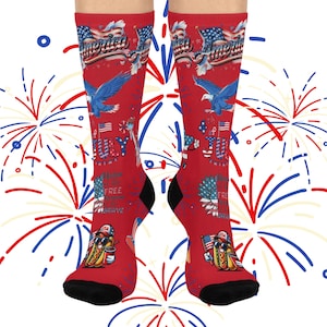 4th of July Patriotic Cushioned Crew Socks for Independence Day, Festive 4th of July Socks, Gift for Sock Lovers, Fireworks Design, [...]