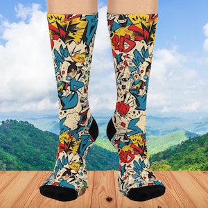Vibrant Comic Crew Socks, Fun Novelty Socks for Comic Fans, Unique Gift for Gamers, Birthday Party Favor, Comics Inspired Footwear