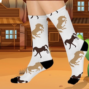 Western Horse socks, man gift, dad gift, cowgirl gift, wife gift,  husband gift, boyfriend gift, cowboy gift, birthday Cushioned Crew Socks