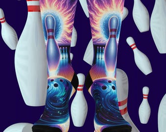 Chaussettes de bowling cosmique - Épingles de la galaxie, étoiles, cadeau pour équipe sportive, cadeau melon amusant, cadeau pour melons, équipe de bowling, cadeau d'anniversaire, moins de 25 ans
