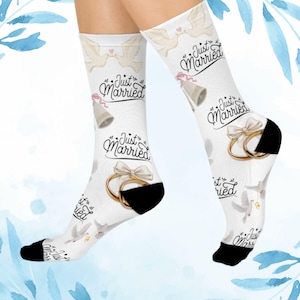 Just married socks, friend, Bride gift, Wedding gift, Shower gift, birthday Cushioned Crew Socks