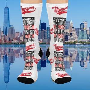 New York Themed Cushioned Crew Socks, Comfortable Socks for Travelers, Gifts for New Yorkers, Cozy Socks for Winter, Fun City Socks