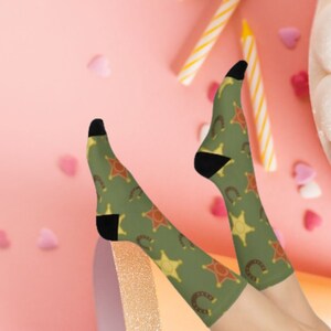 Green star & horseshoe western socks, cowboy socks, cowboy gift, birthday gift, Friends  Cushioned Crew Socks