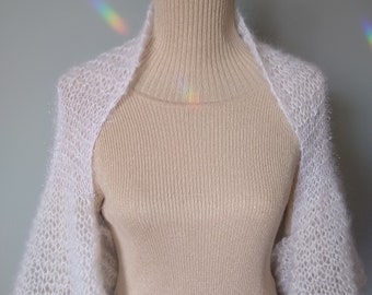 Hand Knitted Beaded Shrug Handmade White Mohair Shrug/Scarf "One Love"