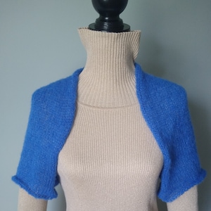 Blue Alpaca Shrug "Blues Power" / Handmade / Wrap / Alpaca Silk / Hand Knitted / Bolero / Cropped Cardigan / Ready to ship