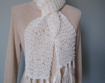 Hand Knitted Scarf "Frosty" Handmade beaded scarf White Scarf