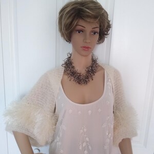 White Shrug &quot;Garbo&quot; / Wedding Shrug / White Faux Fur Shrug / Bridal  Bolero / Cropped Cardigan / Sweater / Ready to ship
