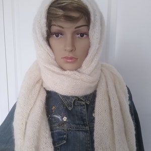 White Mohair Scarf &quot;Pina Colada&quot; / Extra Large / Hand Knitted / Handmade / Shawl / Wrap / Ready to ship / On Sale
