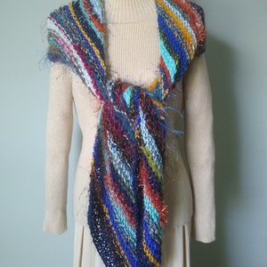 Striped Knit Scarf &quot;Festival&quot; / Handmade Wrap / Hand Knitted Shawl / Ready to ship / Boho Hippie / On Sale