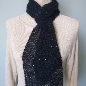 Black Mohair Beaded Scarf &quot;Starry, Starry Night&quot; / Handmade / Hand Knitted Wrap / Ready to ship / On Sale