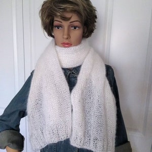 White Mohair Blanket Scarf &quot;Countess&quot;  / Extra Large Wrap  / Shawl / Hand Knitted / Handmade / On Sale