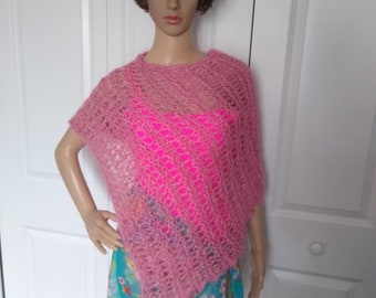 Hand Knitted Beach Poncho "Copacabana" Pink Swimsuit Cover-up