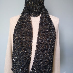 Gold and Black Scarf &quot;Black Silk&quot; / Hand Knitted / One of a kind / Ready to ship / On Sale