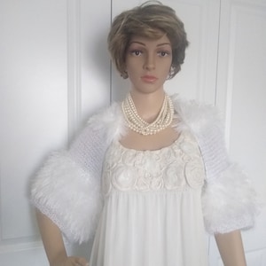 White Shrug &quot;Ice Queen&quot; / Wedding Shrug / White Faux Fur Shrug / Bridal  Bolero / Cropped Cardigan / Sweater / Ready to ship