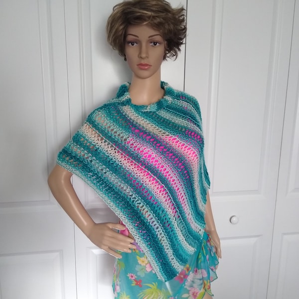 Hand Knitted Beach Poncho "Mediterranean" Lightweight Swimsuit Cover-up