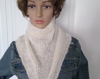 Hand Knitted Mohair Beaded Scarf "Rhiannon" Triangle shaped Scarf White Mohair Wrap