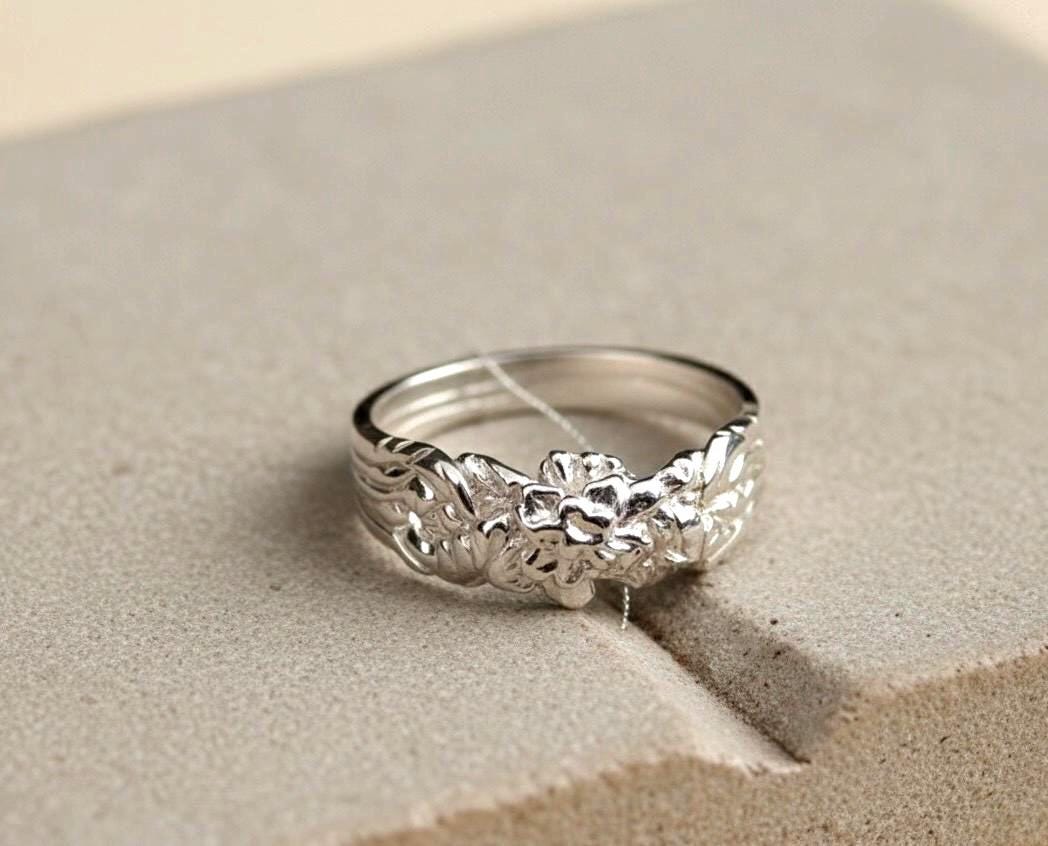Floral 4 Band Sterling Silver Puzzle Ring, Handmade Promise Ring