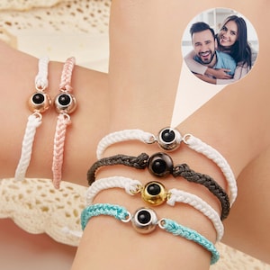 Personalized Photo Projection Bracelet, Custom Photo Bracelet, Braided Rope Memorial Picture Bracelet, Photo Jewelry Gift for Her Him