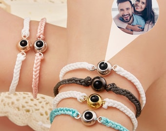 Personalized Photo Projection Bracelet, Custom Photo Bracelet, Braided Rope Memorial Picture Bracelet, Photo Jewelry Gift for Her Him